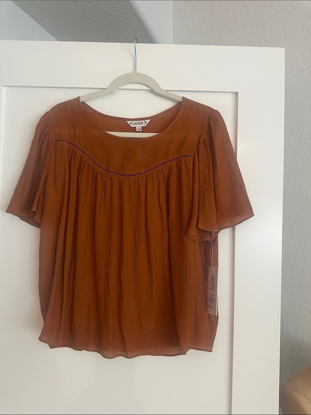 Nanette Lepore Rust Brown Flutter Sleeve Peasant Blouse